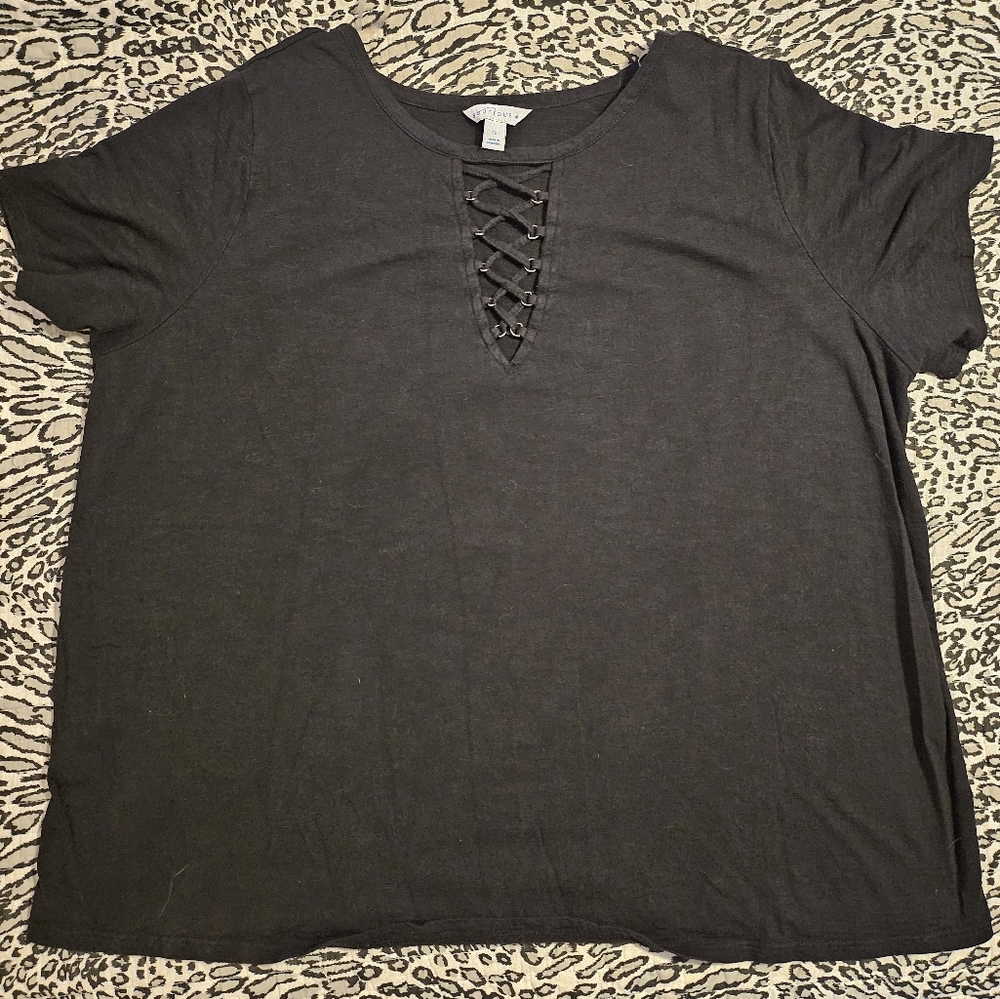 Women's Black Lace-Up Top By Boutique